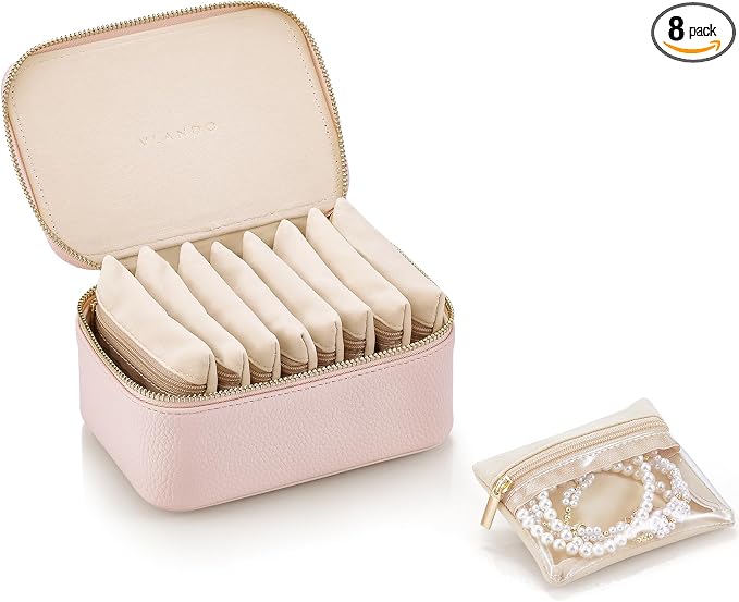 VLANDO Gifts for Women, Jewelry Box with 8 Velvet Jewelry Bags Travel Jewelry Case for Women Girls Jewelry Organizer Necklace Rings Earrings Bags Gift Ideas for Birthday Bride (Pink)