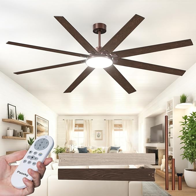 80 Inch Ceiling Fans with Lights, Large Modern Ceiling Fan with Light and Remote Control, Reversible, 3CCT, Dimmable, Quiet, Brown Ceiling Fan for Bedroom Living Room Patio Farmhouse, Indoor/Outdoor