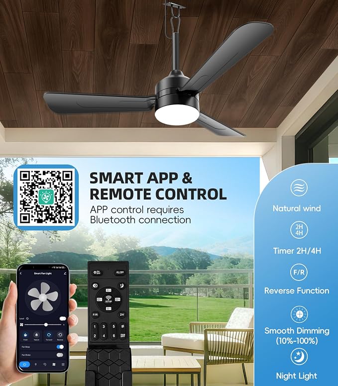36 inch Plug-in Ceiling Fan Light with Remote Control,gazebo fan light,3 Blade, Dimmable 3CCT LED, Reversible,Portable Hook Design with16ft Cable for Bedroom Garage Tent Porch Kitchen