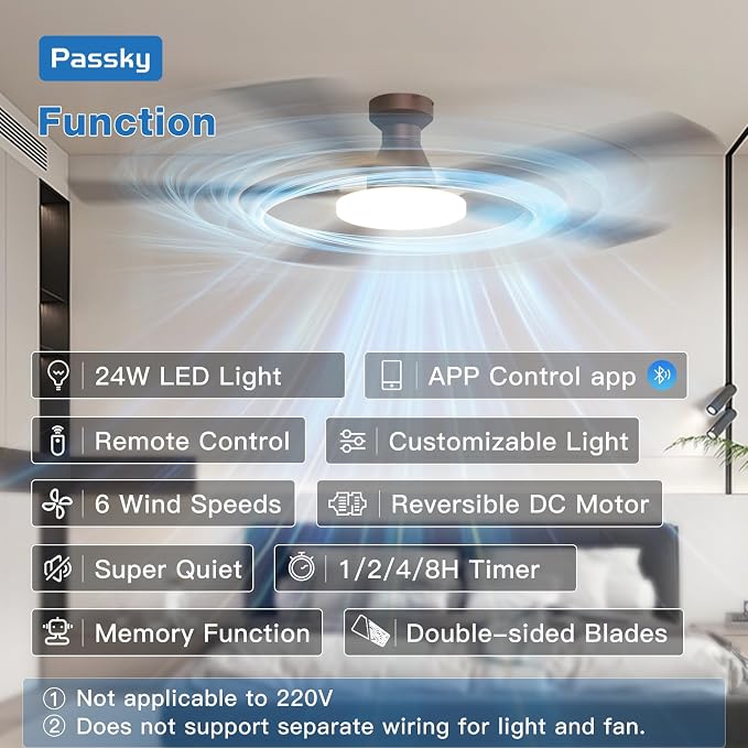 Passky Ceiling Fans with Lights, 60 inch Flush Mount Ceiling fan with Remote Control, Low Profile Ceiling Fan for Bedroom, Farmhouse, Reversible, 3CCT, Dimmable, Noiseless DC Motor, Brown