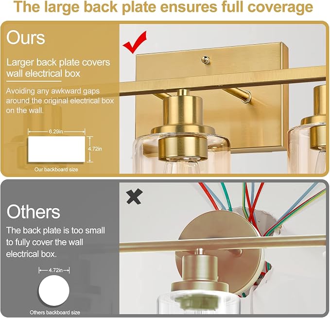 Indoi 3-Light Bathroom Light Fixtures, Brushed Gold Modern Vanity Lights with Clear Glass Shades, Bathroom Wall Lamp for Mirror Living Room Cabinet Bedroom Porch