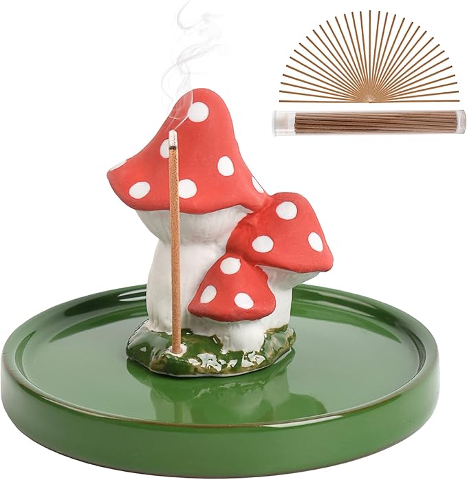 Mushroom Incense Holder, with 30 Incense Sticks, Handmade Incense Stick Burner, Nature Theme Incense Burner, Home Decoration Accessories
