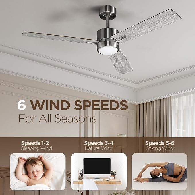 Ceiling Fan 52'' with Light: Modern Remote Control Fans Downrod Mounted - Quiet Reversible DC Motor - Light Memory Function for Outdoor Indoor