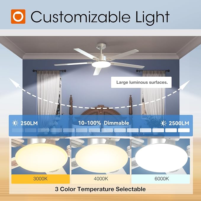 addlon Ceiling Fans with Lights, 60 inch Silver Ceiling fan with Light and Remote Control, Reversible, 3CCT, Dimmable, Noiseless, Outdoor Ceiling Fans for Patios, living room, Indoor/Outdoor Use