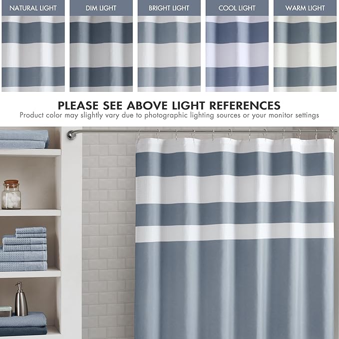 Madison Park Spa Waffle Shower Curtain Pieced Fabric Extra Long Premium Spa Quality Modern Shower Curtains for Bathroom, Tall 72x84, Indigo Blue