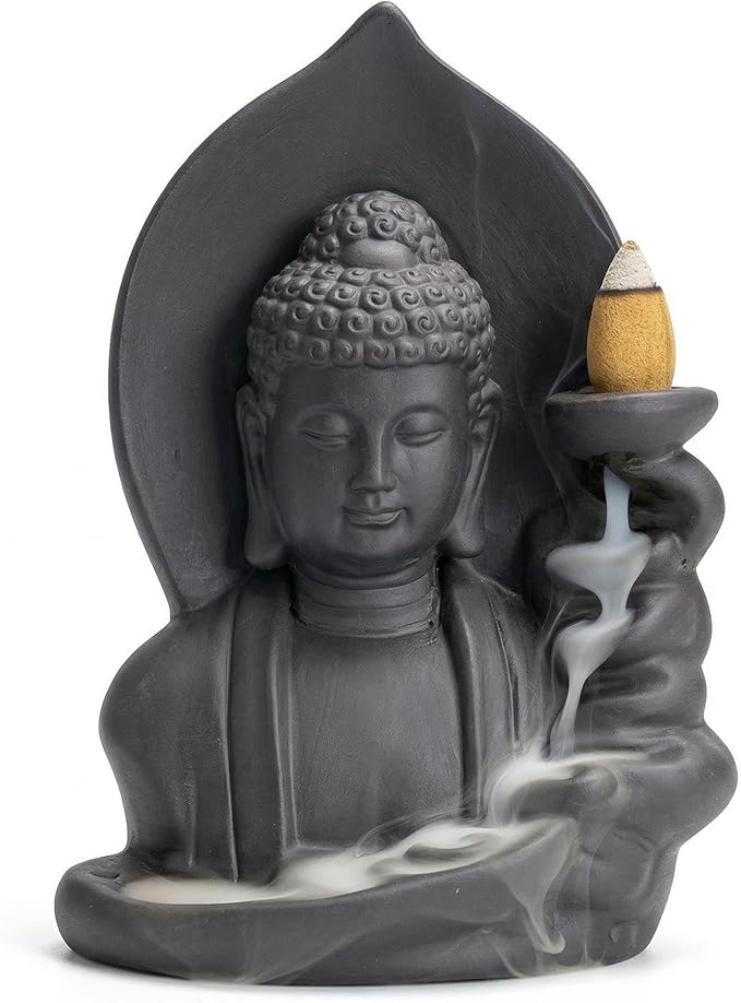Ceramic Incense Burner, Waterfall Reflux Design, Aromatherapy Holder for Cones and Sticks, Dark Brown。 (404)