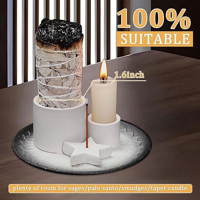 Comeon Palo Santo Holder, Backflow Incense Burner Holder Candle Holder Sage Burner Holder for Burning, Ceramic Incense Holder for Sticks for Meditation Yoga Room