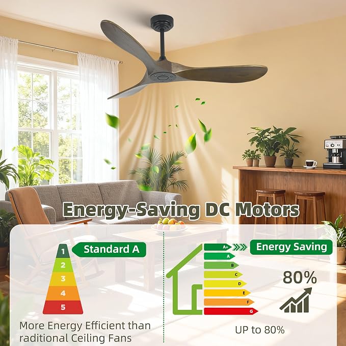 Smart Ceiling Fan no Light, 52 Inch Outdoor Ceiling Fan Without Light, Compatible with Alexa/Google/App, 3 Solid Wood Blades, Modern Wood Fan for Patio, Bedroom, Living Room,Bronze