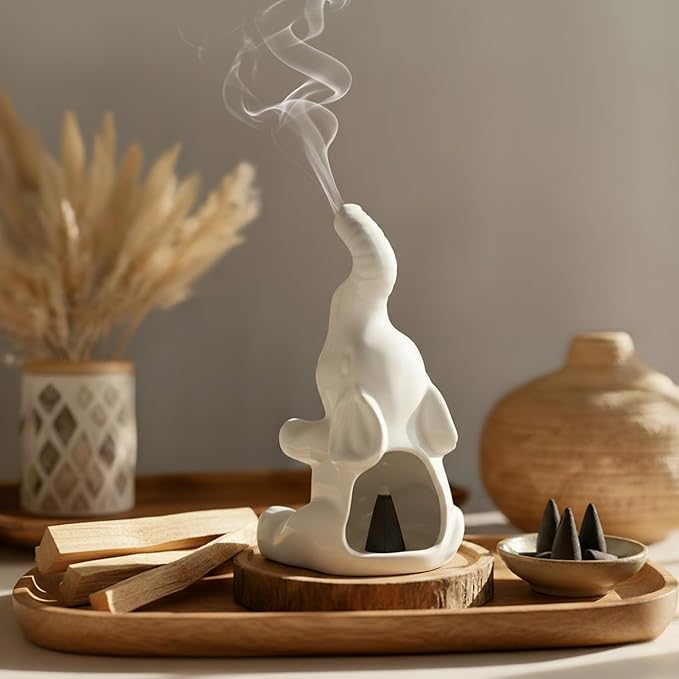 Potiera Small Cute Elephant Incense Holder, Handmade Ceramic Palo Santo and Cone Incense Burner for Meditation Home Decor, Mother's Day Elephant Gifts for Women, Christmas Birthday Gift for Mom Dad