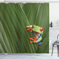 Ambesonne Animal Shower Curtain, Red Eyed Tree Frog Hiding in Exotic Macro Leaf in Costa Rica Rainforest Tropical Nature, Cloth Fabric Bathroom Decor Set with Hooks, 69" W x 70" L, Green