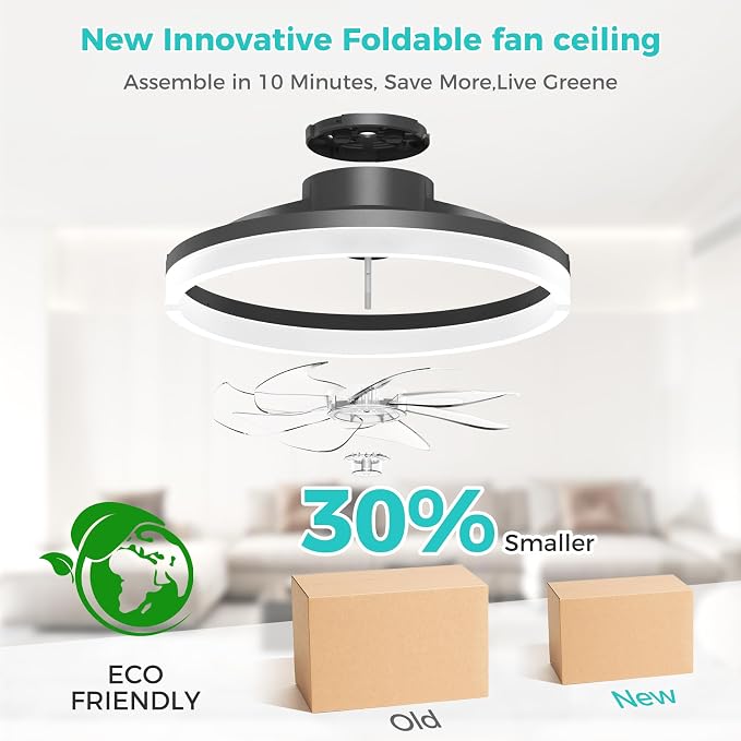 RGB Ceiling Fans with Lights and Remote, 20 Inch Flush Mount Low Profile Ceiling Fan with Light,3000K-6500K Dimmable,Modern LED Fandelier Ceiling Fan for Bedroom Living Room (Black)