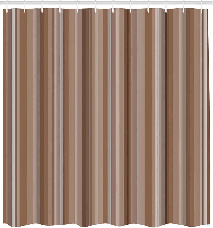 Ambesonne Stripes Shower Curtain, Abstract Ocean Inspired Palette Lines Geometrical Image Illustration, Cloth Fabric Bathroom Decor Set with Hooks, 75" Long, Cocoa Umber