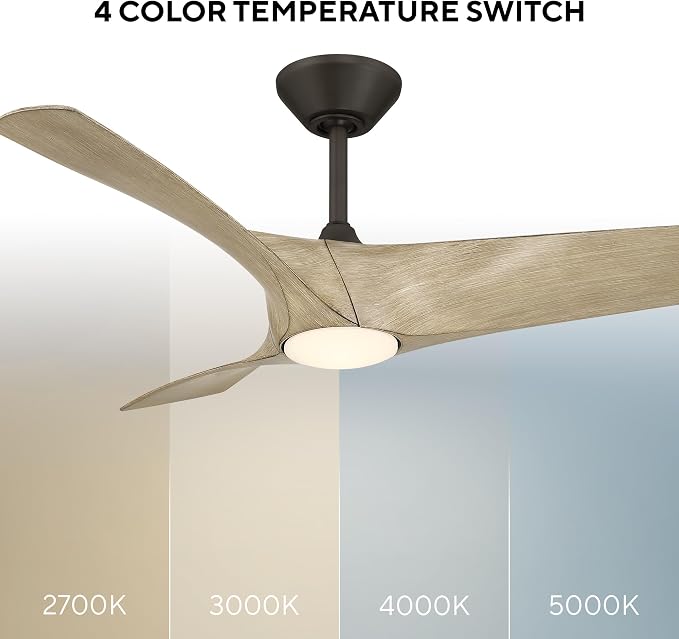 Modern Forms Zephyr 3 Blade 72 in. Indoor and Outdoor Smart Downrod Ceiling Fan with Remote Control - Integrated LED Selectable 4CCT 2700K-3000K-4000K-5000K - Bronze/White Oak