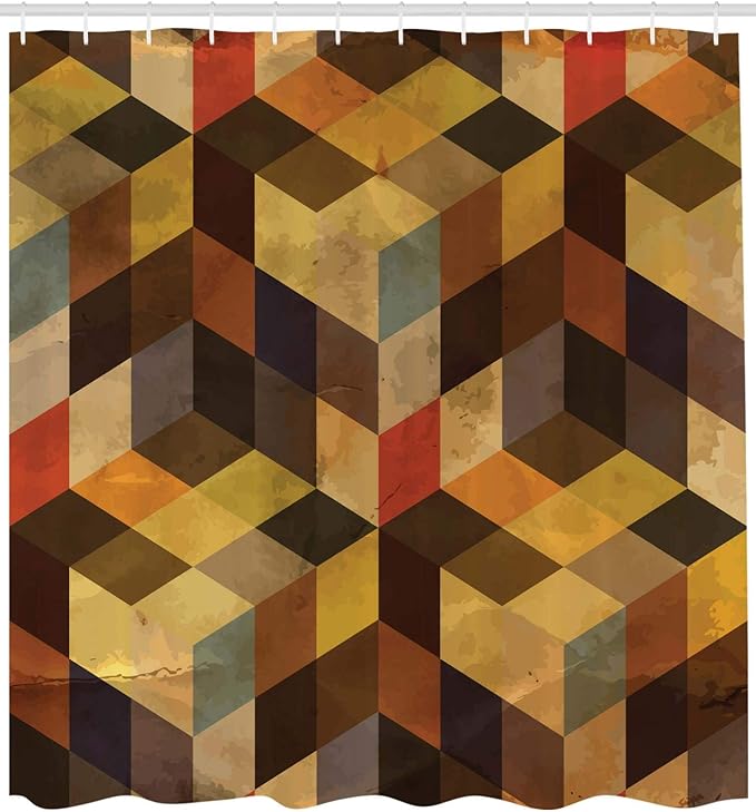 Ambesonne Modern Shower Curtain, Geometrical Shaped Lines Squares Chevron Graphic Art Print, Cloth Fabric Bathroom Decor Set with Hooks, 69" W x 70" L, Orange Apricot