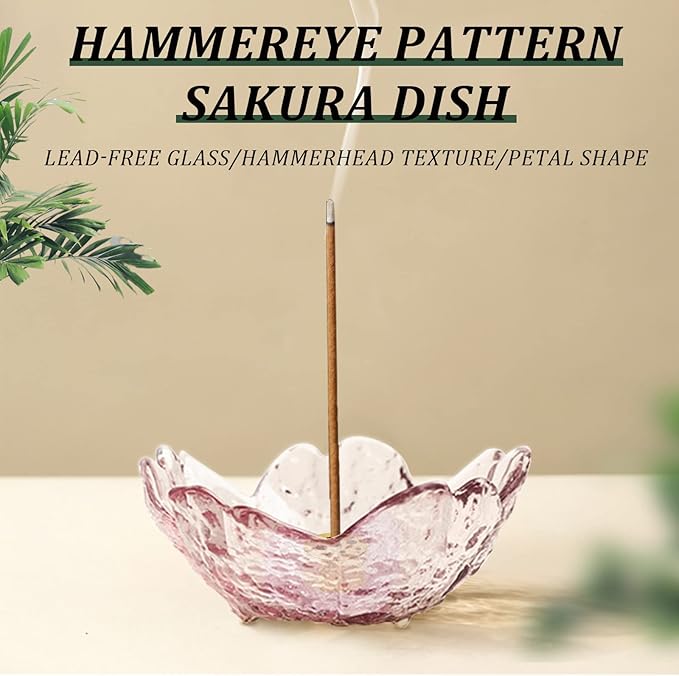 Incense Holder for Sticks and Backflow Incense, Handmade Glass Cherry Blossom Incense Stick Holder with 9 Incenses Holes Incenses Burner Ash Catcher Ideal for Incenses Burning, Home & SPA Decor