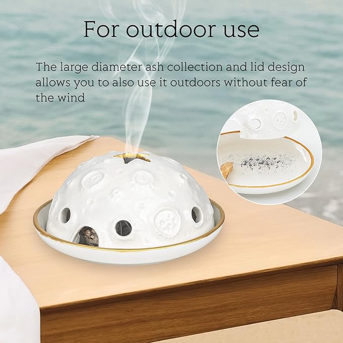 Palo Santo Holder: Sage Holder for Outside Copal Burner Handmade Ceramic Meditation Decor Includes a Thank You Gifts Card