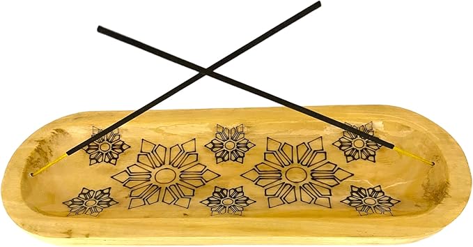Govinda - Incense Burner Stick Holder Ash Catcher Wooden Handmade Modern Gift Wood Home Decor Size 12 X 4 Inches, OM Design (Snowflakes)