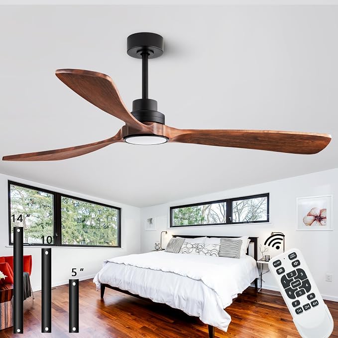 60-inch Quiet Ceiling Fan Light with Remote Control, 3-Blade, Walnut Finish | 3CCT, mobile app, full memory function, suitable for living rooms, dining rooms, bedrooms, offices, balconies, and patios