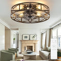 Depuley Flush Mount Ceiling Fan: 20" Caged Ceiling Fans with Remote Control for Patio Kitchen Bedroom - Low Profile Fandelier Lights Fixture Reversible 6 Speed Timer Brone 4*E26 Bulb Not Included