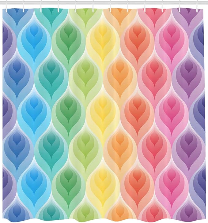 Ambesonne Trippy Shower Curtain, Rainbow Colors Abstract Gradient Toned Leaf Pattern in Digital Soft Pastel Design Modern Art, Cloth Fabric Bathroom Decor Set with Hooks, 69" W x 75" L, Blue Yellow