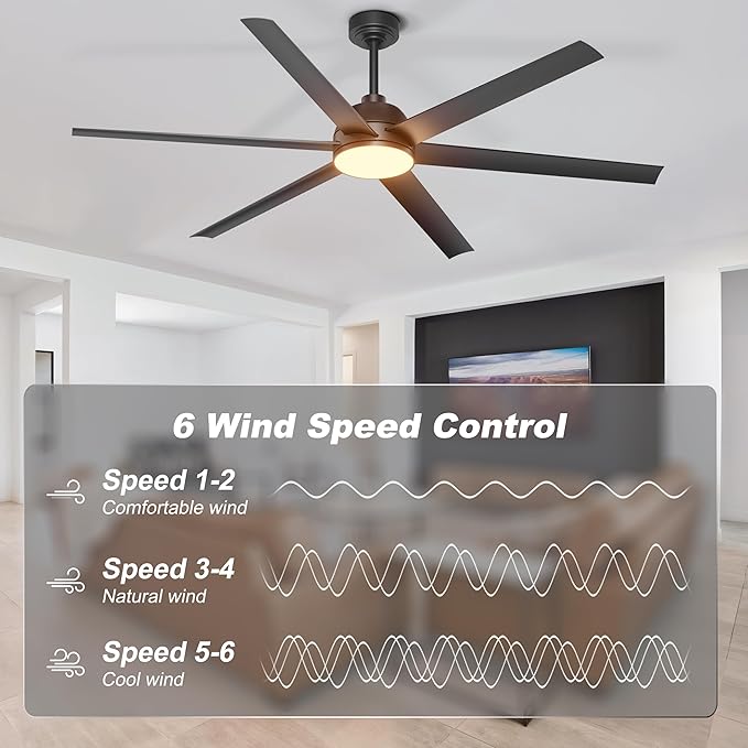 65 Inch Ceiling Fan with Lights - Black Ceiling Fan with Remote & APP Control, 3CCT, Dimmable, Quiet Reversible DC Motor, Indoor Outdoor Ceiling Fans for Patio Living Room Garage Shop