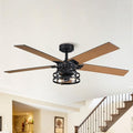 52 Inch Ceiling Fans with Lights and Remote Control, Quiet Reversible Motor, 5 Reversible Double-Sided Retro Industrial Blades Farmhouse Ceiling Fan for Bedroom Living Room Patio