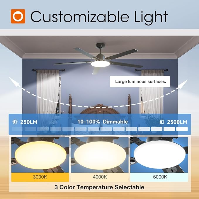 addlon Ceiling Fans with Lights, 60 inch Black Ceiling fan with Light and Remote Control, Reversible, 3CCT, Dimmable, Noiseless, Ceiling Fan for Bedroom, Farmhouse, living room, Indoor/Outdoor Use
