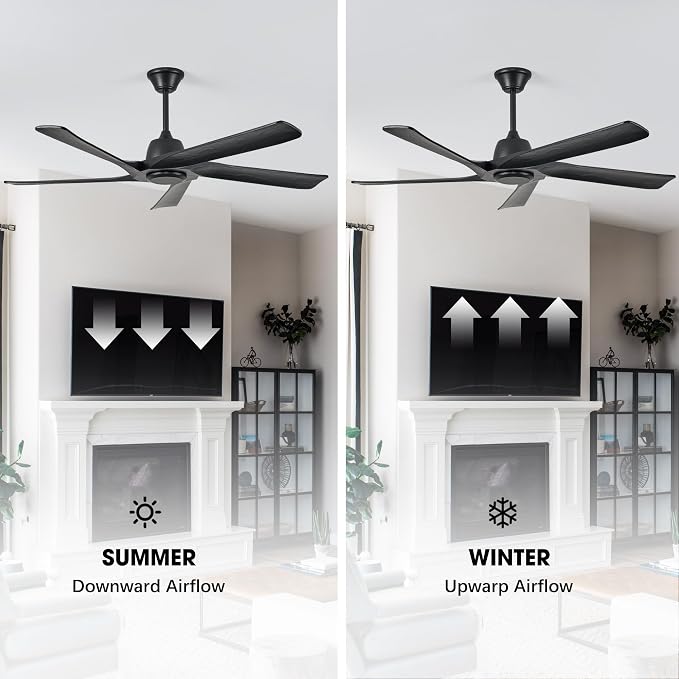 60" Solid Wood Ceiling Fan No Lights, Remote and APP Control, DC Motor, 6-speed Reversible, Ceiling Fans without Light for Bedroom, Living Room, Office, Black