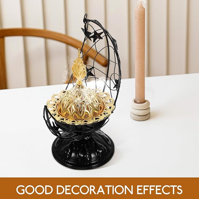 Zerodeko 1pc Incense Burner Decoration Elegant Arabic Censer for Home Decor Vintage Incense Holder Smooth for Aromatherapy and Relaxation Black Design