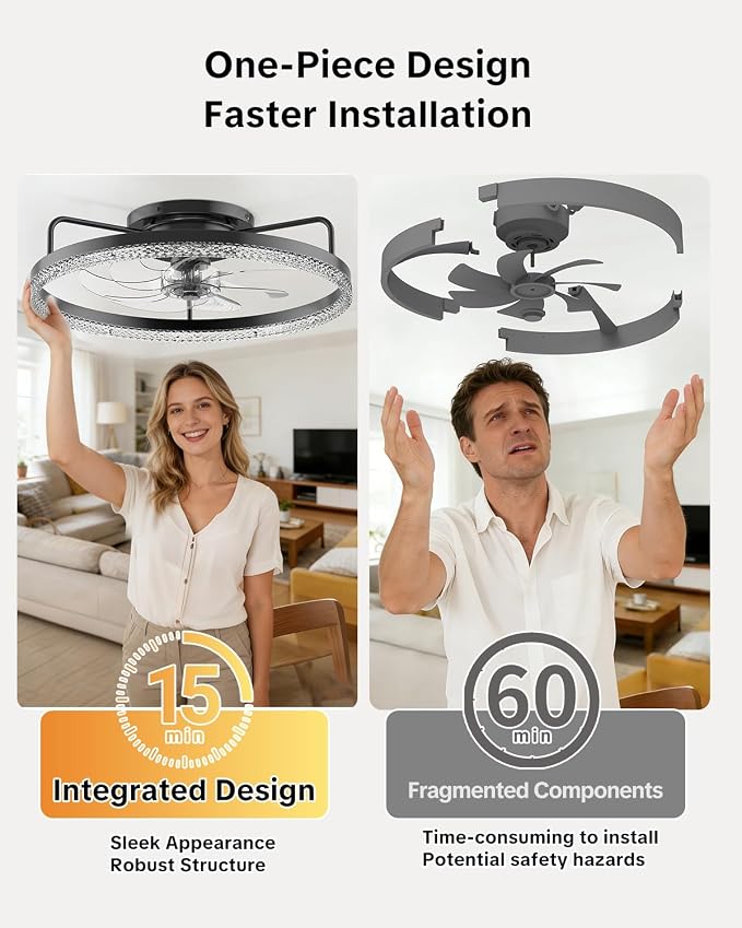 AIKVSXER Ceiling Fan with Lights and Remote, 20in Modern Ceiling Fans | 3000K-6500K Smart Ceiling Fans with Lights, Low Profile Flush Mount Ceiling Fan with Light, Quiet Ceiling Fan for Bedroom