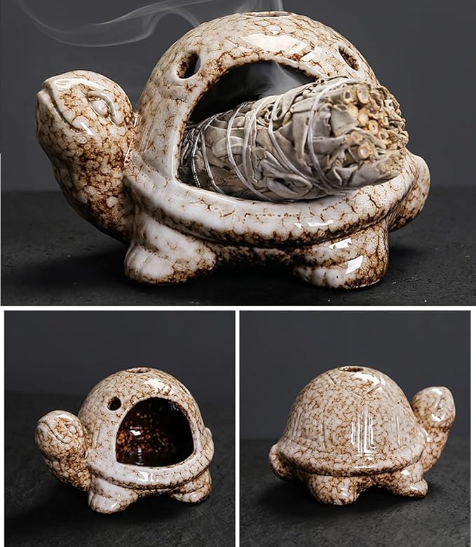 Turtle Palo Santo Holder Ceramic Palo Santo Burner Sage Holder for Burning,Sea Turtle Incense Holder for Wood Sticks Incense Cones and Sage,Incense Burner for Yoga Zen Meditation Altar Decor (C)
