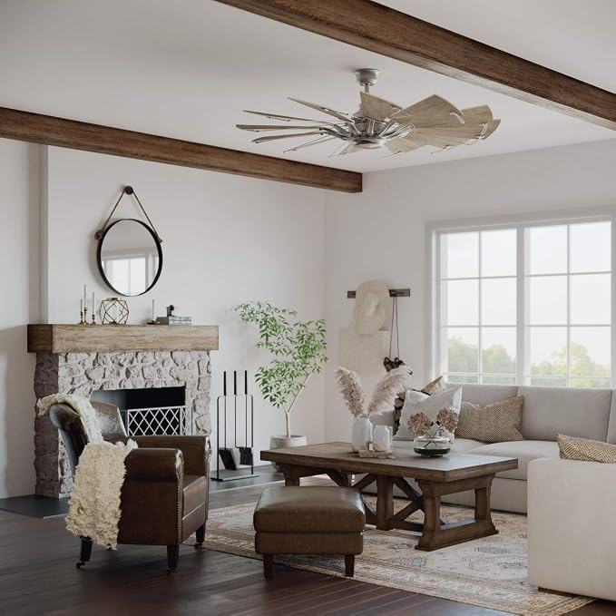 Progress Lighting Springer Collection DC Motor Farmhouse Windmill Ceiling Fan, Antique Nickel, 12-Blade (60" W x 17-3/8" H) P250000-081