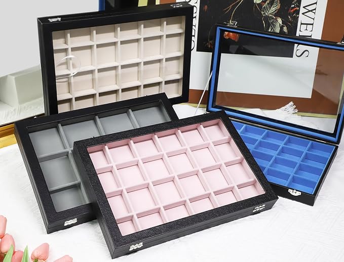 Stratalife 12 Grid Bracelet Jewelry Box, Bangle Holder Organizer with Lid | PU Leather Storage Box for Earring, Ring, Studs and Trinkets, Soft Velvet Drawer Organizer for Women, Dustproof, Beige Black