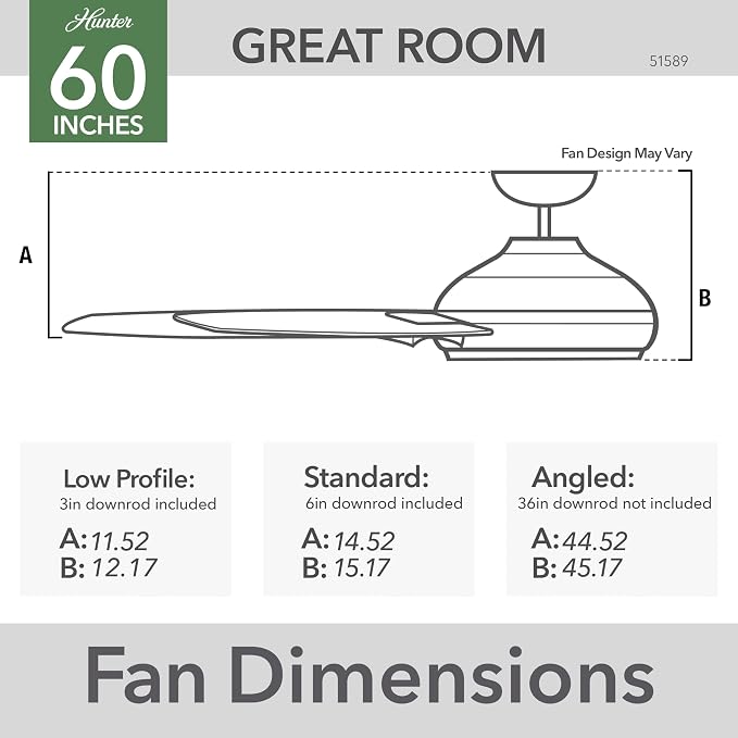 Hunter Downtown, Outdoor or Indoor, Ceiling Fan, 60 inch, Matte Silver | No Light, Standard Mount, Wall Control, Quiet, 7 Blades, For Patio, Porch, Garage, 51589