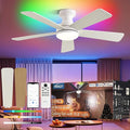 42 inch RGB Ceiling Fan with Light, Voice & App & Remote Control Low Profile Flush Mount Ceiling Fan,6 Speeds Silent Motor, 4-Color Temperature Dimmable for Home Office Party, White