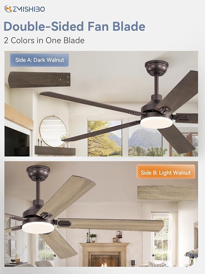 ZMISHIBO 60" Ceiling Fans with Lights, Oil Bronze Farmhouse Ceiling Fan with Remote, Rustic Indoor Ceiling Fan with Dual Finish Blades, Quiet & Strong Motor, Bright LED Light.