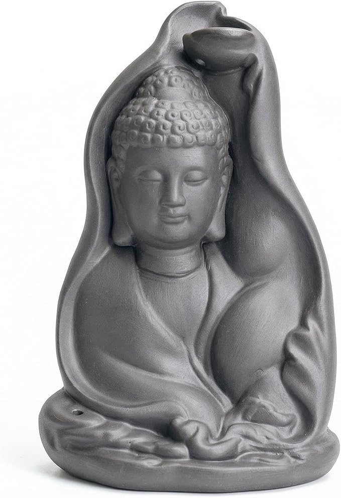 Ceramic Incense Burner, Waterfall Reflux Design, Aromatherapy Holder for Cones and Sticks, Dark Brown。 (XRL)