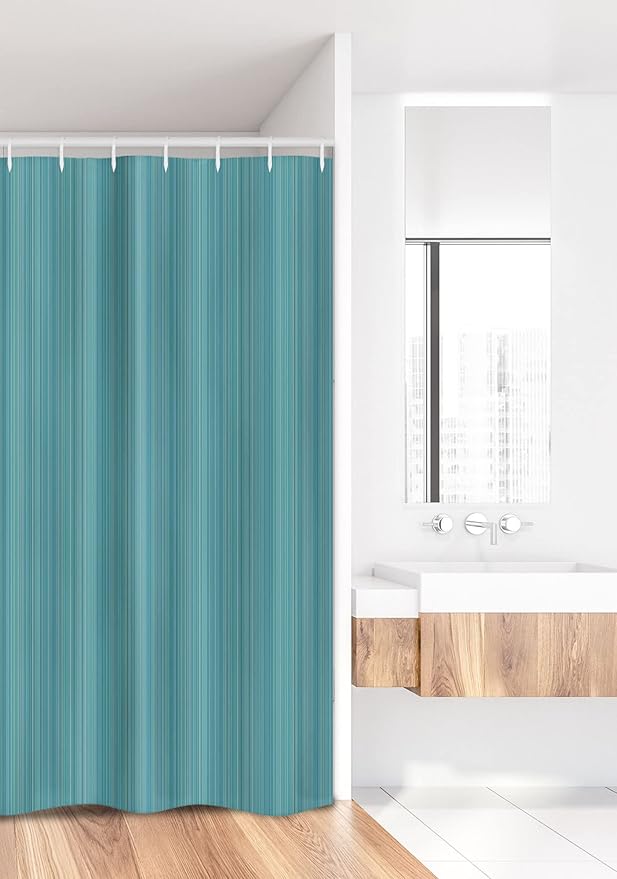 Ambesonne Teal Stall Shower Curtain, Vertical Stripes Lines Dress Patterns Contemporary Design Illustration, Fabric Bathroom Decor Set with Hooks, 36" W x 72" L, Fern Green Blue