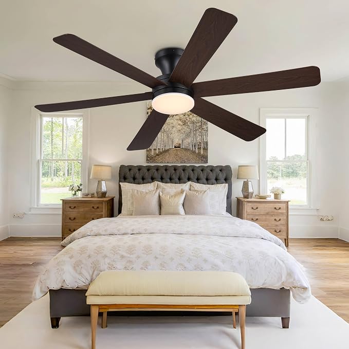 GJeg Ceiling Fans with Lights,46" Low Profile Ceiling Fan with Light and Remote Control,Flush Mount, Reversible, Dimmable, Noiseless, Brown Ceiling Fan for Bedroom