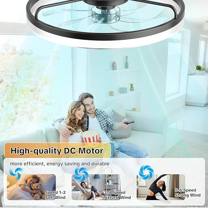 AIKVSXER Ceiling Fan with Lights and Remote, 20in Modern Ceiling Fans | 3000K-6500K Smart Ceiling Fans with Lights, Low Profile Flush Mount Ceiling Fan with Light, Quiet Ceiling Fan for Bedroom