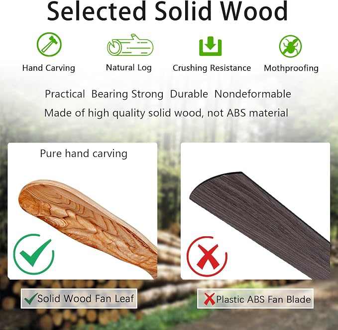 52In Wood Ceiling Fan with Lights,Noiseless Reversible DC Motor with Remote | tung walnut wood blades, silent reversible dc motor, remote control, dimmable 3cct led, indoor outdoor for farmhouse patio