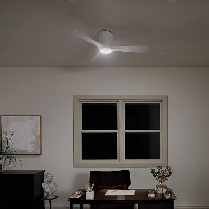 Kichler Volos 48” Indoor Ceiling Fan with LED Light and Wall Control in Matte White, Contemporary Ceiling Fan with Light, 300032MWH