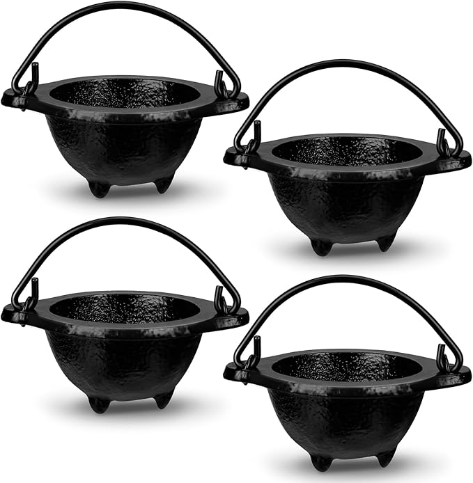 Sawysine 4 Pcs Mini Cast Iron Cauldron with Handle Cast Iron Incense Burner Small Retro Cauldron Bowl Burning Smudging Bowl Inside Diameter for Smudging Incense Burning Decoration (2.5 Inch)