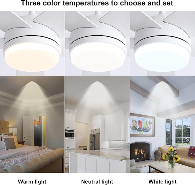 YUHAO 44 Inch White Ceiling Fan with Light and Remote Control.Noiseless,Dimmable,3CCT,6 Speeds Reversible, DC Ceiling Fans for Indoor or Covered Outdoor Use.ETL Listed
