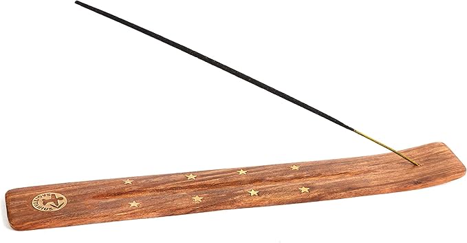 Incense Garden Pack of 12 Wooden Incense Holder for Sticks with Inlays of Brass 10 inches Long - Zodiac