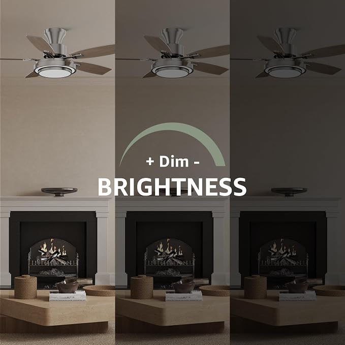 Ceiling Fans with Lights and Remote Control, 42 Inch Flush Mount Ceiling Fan with Quiet Reversible DC Motor, Dimmable LED Lighting, 6 Speeds, Timer, Nickel Ceiling Fan for Bedroom Living Room