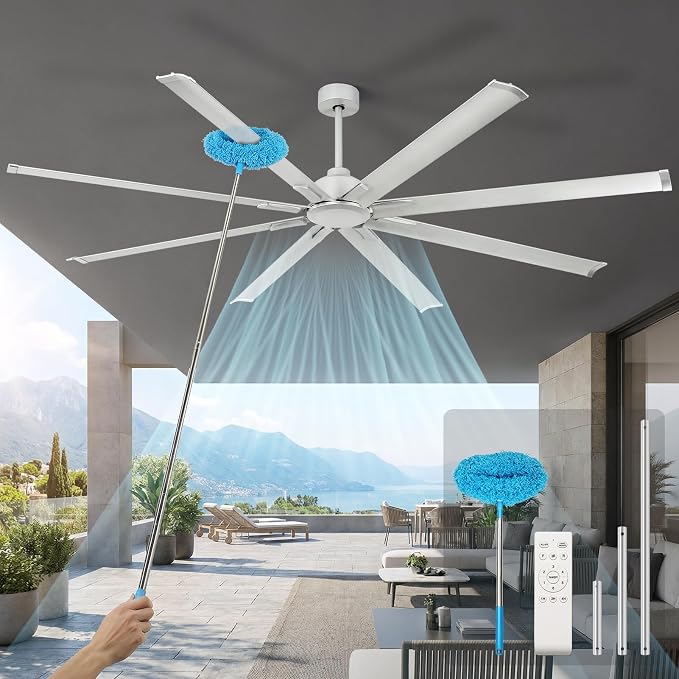 84 Inch Garage Ceiling Fan,Large Ceiling Fans with 6 Speed Timer Remote Control,DC Reversible Motor, 3 Downrods, 8 Blades Industrial Big Ceiling Fan No Light for Big Rooms,Patio,Shop,Warehouse, Silver