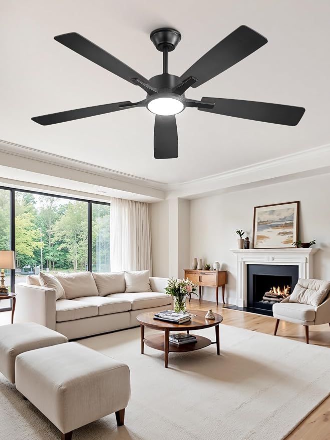 Fanbulous 52 Inch Ceiling Fans with Lights and Remote, Stepless Color Temperature Change & Dimmable 20W LED Ceiling Fan, 6 Speeds Reversible Quiet DC Motor for Bedroom, Living Room, Apartment, Black
