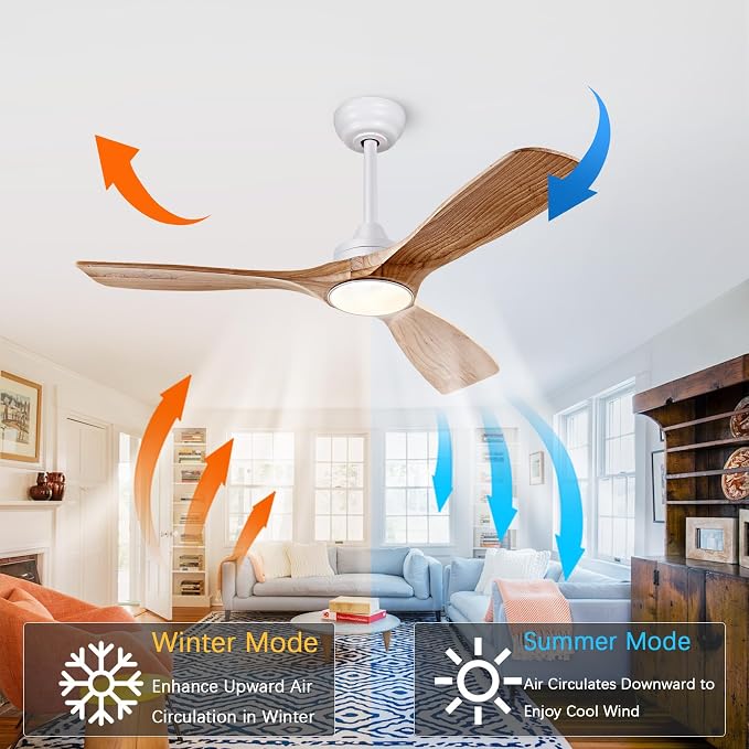42 Inch Ceiling Fan with Lights, Solid Wood DC Motor Remote & APP Control | solid wood blades, quiet reversible dc motor, remote app control, 3cct dimmable led, indoor outdoor for bedroom patio