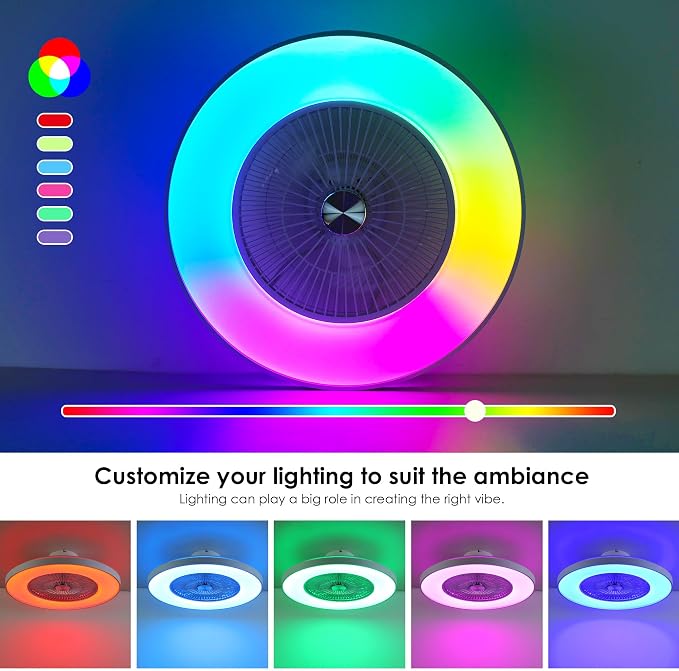 24" Bladeless Ceiling Fans with Lights and Remote/APP/Voice Control, Low Profile Ceiling Fan with RGB Lights, Enclosed Flush Mount Ceiling Fan for Kid's Bedroom/Living Room